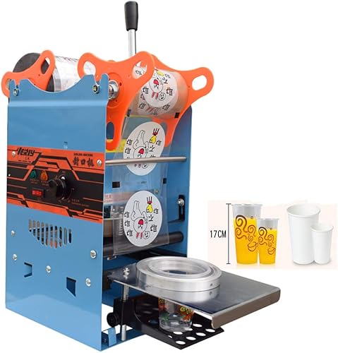 Máquina de sellado manual de tazas, 300-500 tazas/hora 90/3.740 in sellador de tazas para leche, Boba té, café, batidos, sellador, enchufe de EE. UU