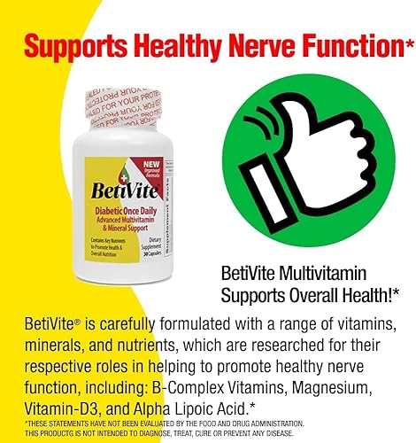 Miniatura 4 de BetiVite Multivitamínico mejora la función nerviosa y la salud ocular, contiene vitamina C y cromo para niveles saludables de azúcar, suministro de