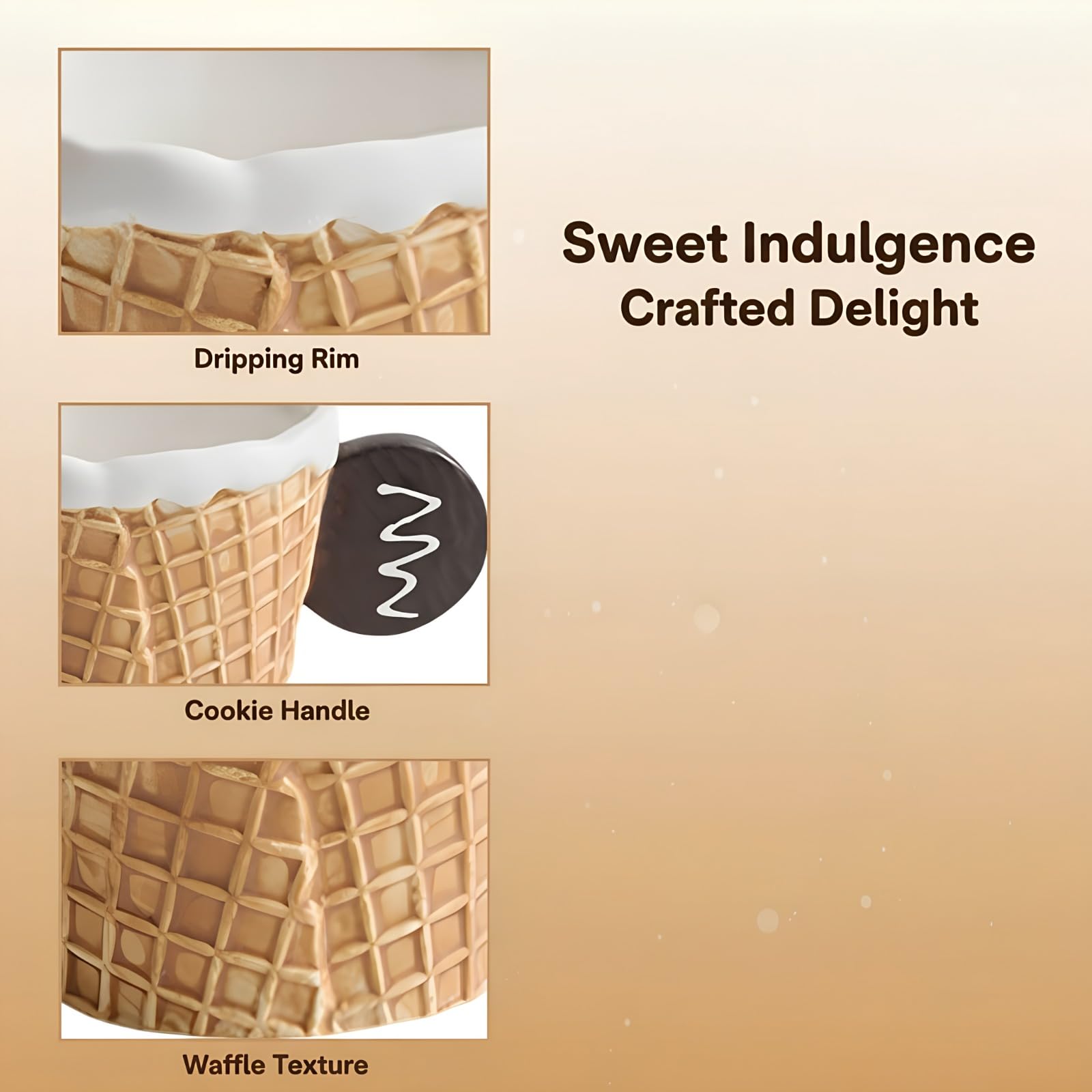 Tasse et soucoupe en céramique 10 oz / 300 mL, mug petit déjeuner créatif avec anse biscuit 3D, tasse à café sous glaçure, compatible micro-ondes et lave-vaisselle, pour maison bureau café cadeau
