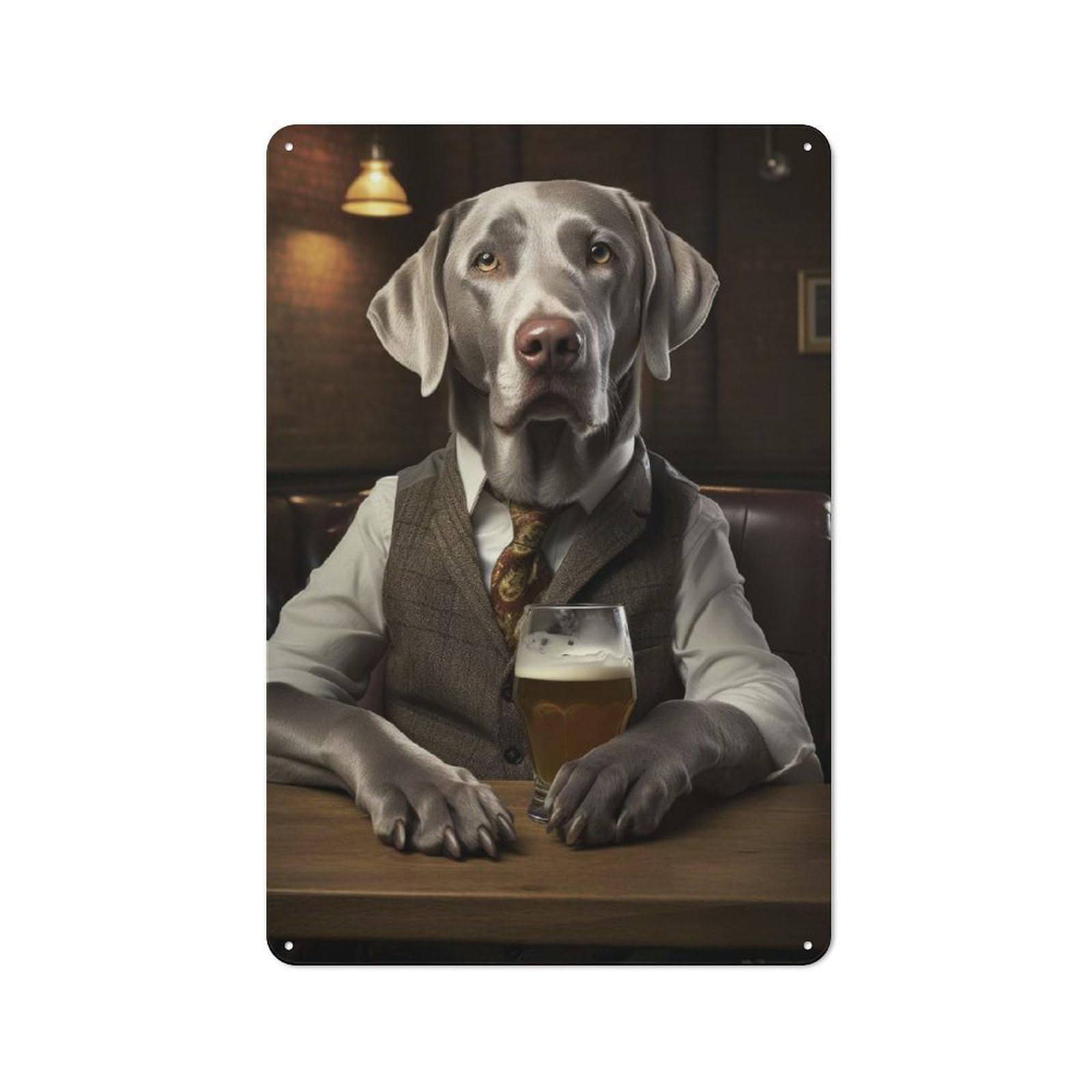 Junmoney Silver Labrador In The Pub 30X20cm Rustic Metal Plaque With For Café Or Restaurant, For Themed Interiors In Cafés And Restaurants