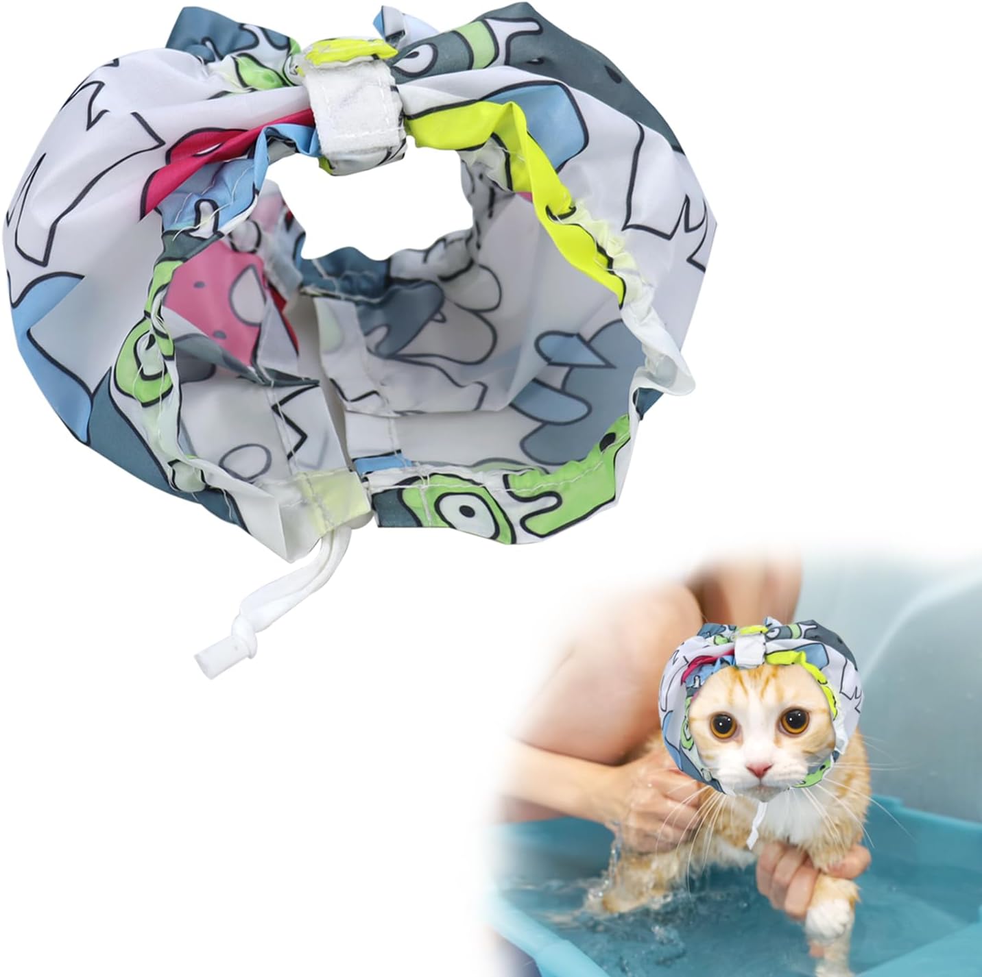 2 Pack Pet Shower Cap for Ears Protection Adjustable Cats Ear Cover Waterproof Snood Earmuffs for Grooming Bath Cat Head Wrap Hat Bathing Supplies for Small Dogs Sphynx Reusable