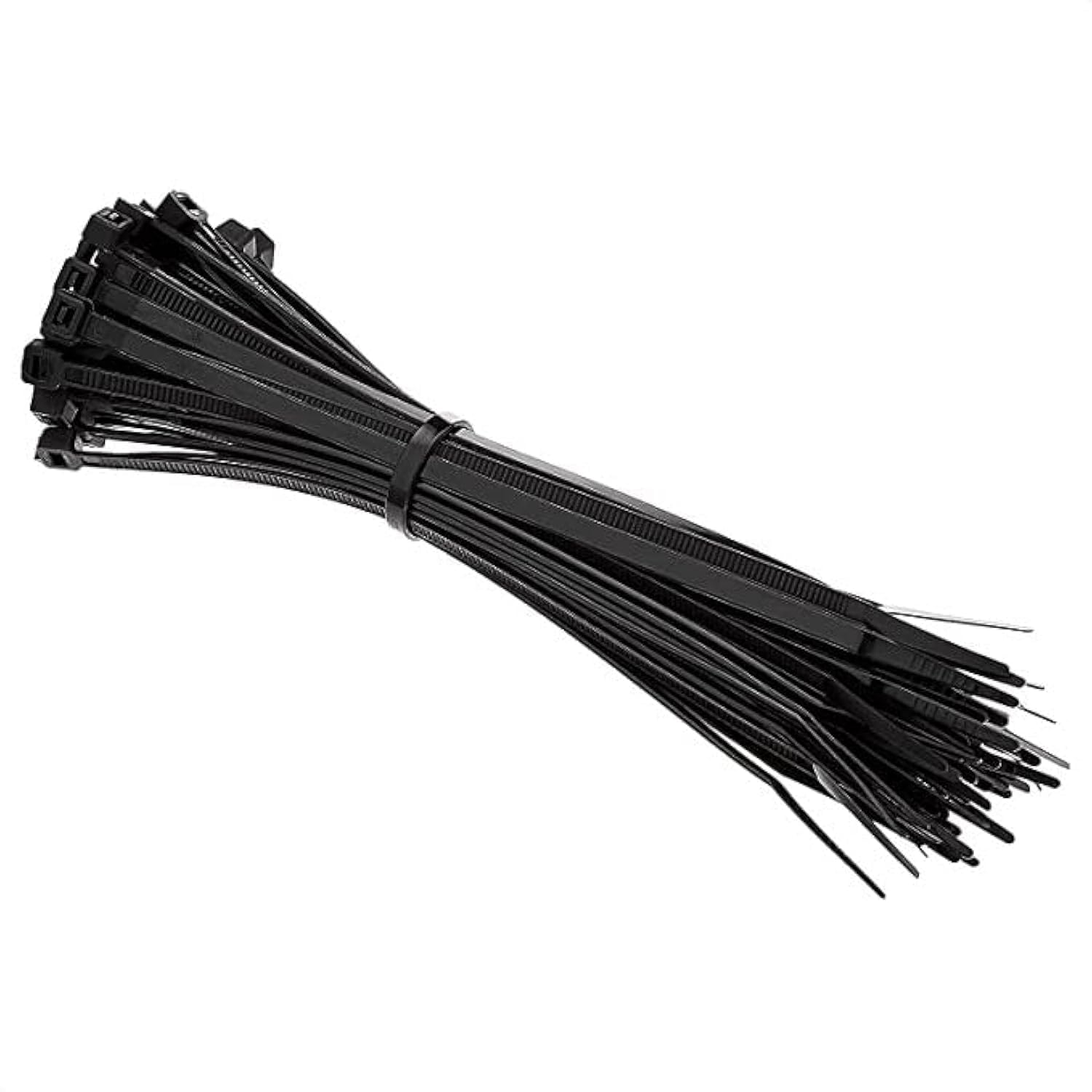 Aan Black Cable Ties, 200Mm X 2.5Mm, Pack Of 100, 8" Premium Nylon Zip Ties Multi-Purpose Plastic Tie Wraps Secure Self-Locking Mechanism For Home, Garden, Office And Diy By