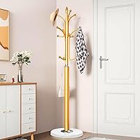 Vista 30 de Perchero de metal con base de mármol natural, perchero independiente, árbol de pasillo resistente con 12 ganchos para colgar ropa, bolsos, bufandas
