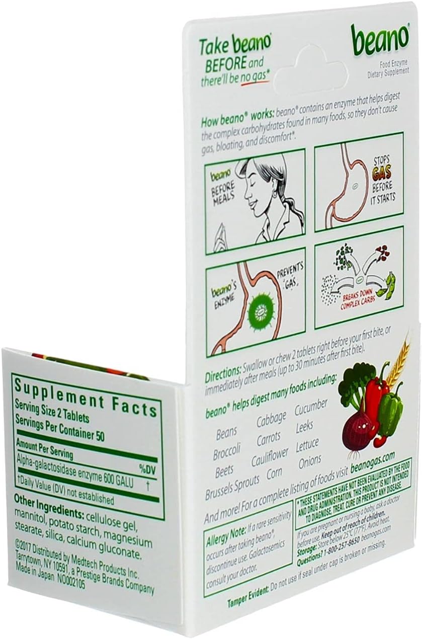 Beano Food Enzyme Dietary Supplement Tablets - 100 ct, Pack of 6