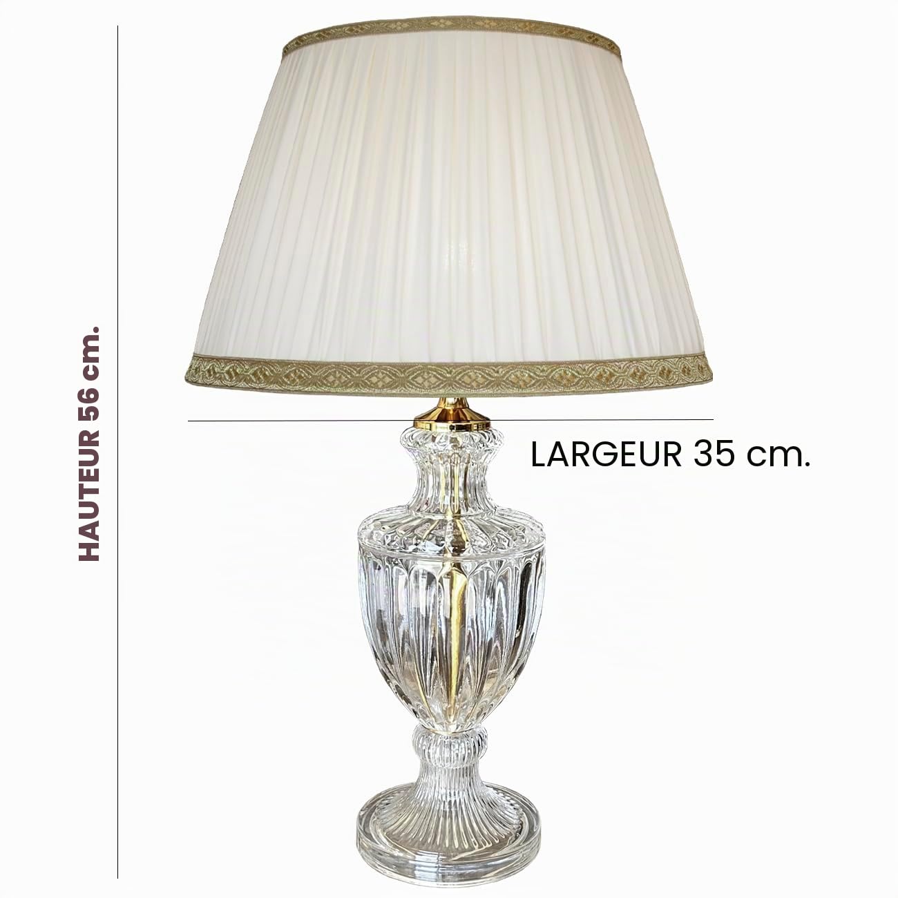 Luceclass - Lampe de table classique en cristal transparent avec abat-jour en soie plissée lumière classique élégante de luxe pour salon, salon, hôtel, contrat Made in Italy