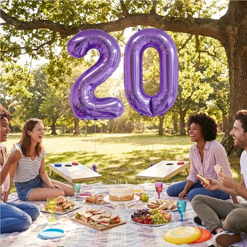 Image of Number Balloons for Birthday Decorations - 40 Inch Large Party Balloons 20, Purple Foil Number Balloons for Boys Girls, Balloons for Party Supplies