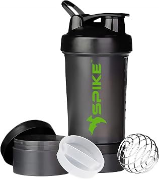 SPIKE Pro Protein Shaker Bottle for Whey Protein Mix, Cycling, Gym water bottle with Stainless Steel Ball 700ml Pro Black