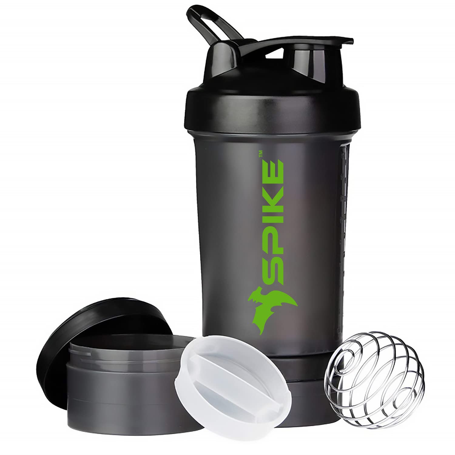 SPIKE Pro Protein Shaker Bottle with Protein Holder Cup for Protein Mix, Cycling, Gym Water Bottle with Stainless Steel Ball 500 ml (Pro Black)-image-49