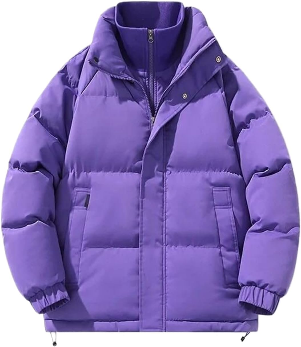 Winter Men's Coat Solid Color Stand Collar Jacket Thickened Long Sleeve Down Outerwear