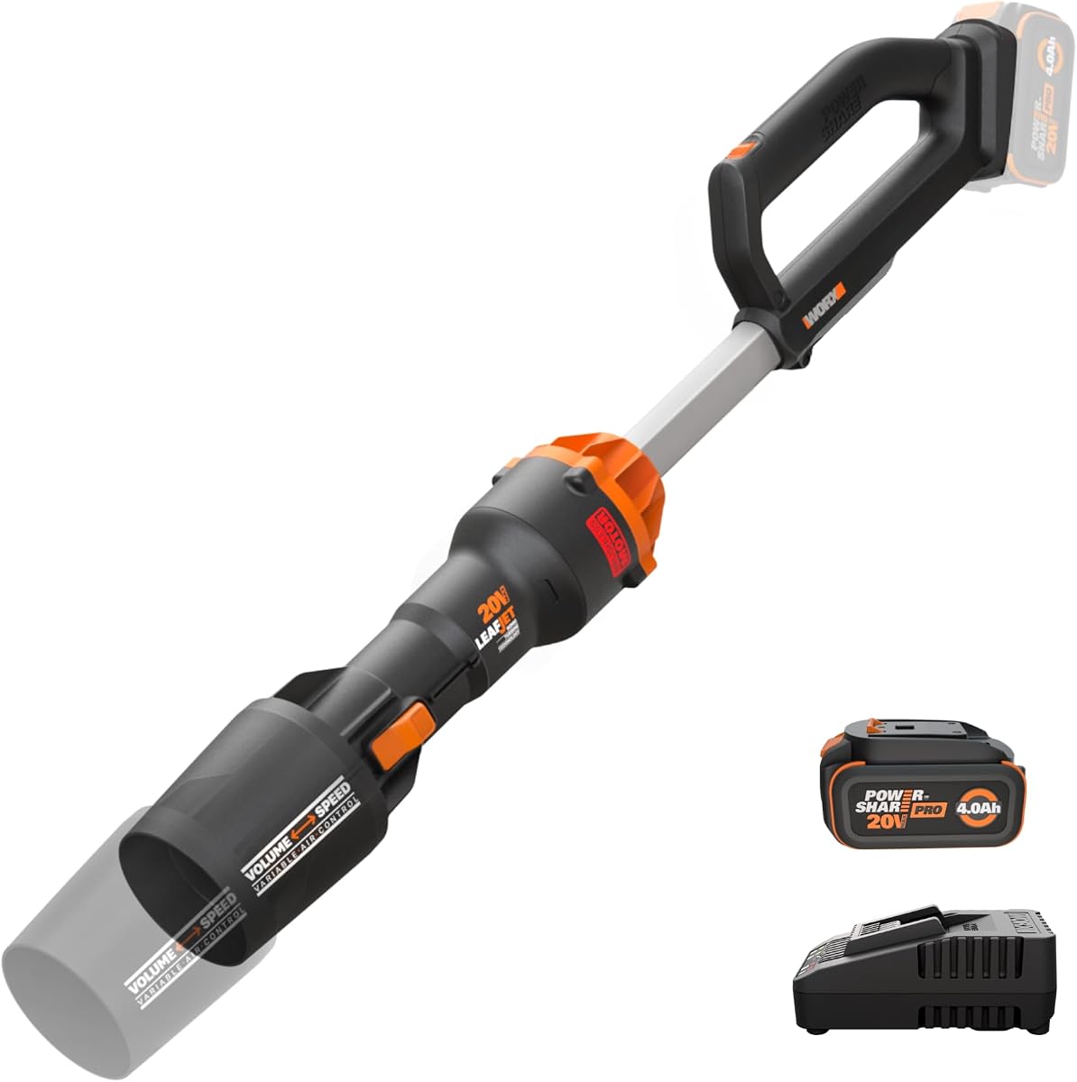 Cordless Leaf Blower, 20V Electric Blower for Leaf Removal, WG543 | Brushless Power, 410CFM & 130MPH Airflow, Lightweight at 3.8 LBS, 4.0Ah Battery & 2.0A Charger Included, PowerShare