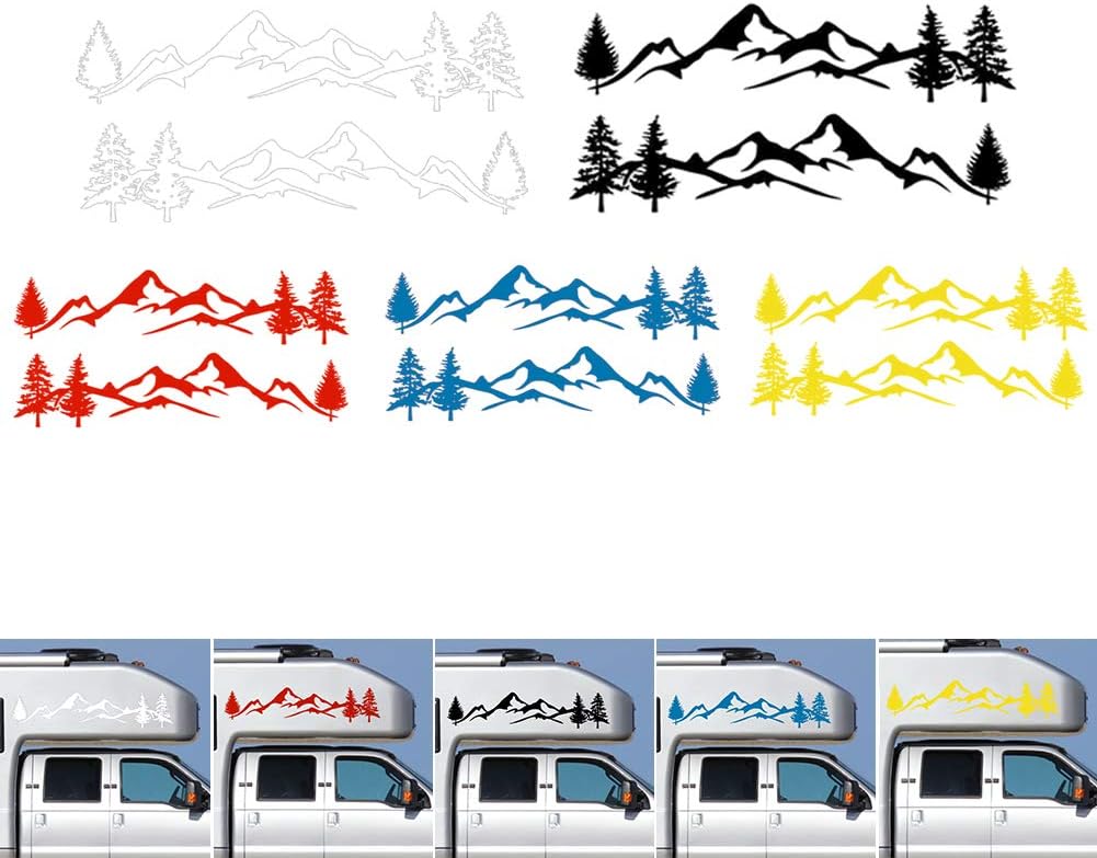 sundan 2PCS Car Side Body Stickers Mountain Tree Forest Graphic Decals DIY Vinyl Sticker Decals for Car Truck SUV RV Camper Trailer, 77.95''x15.74''(Gloss Black)