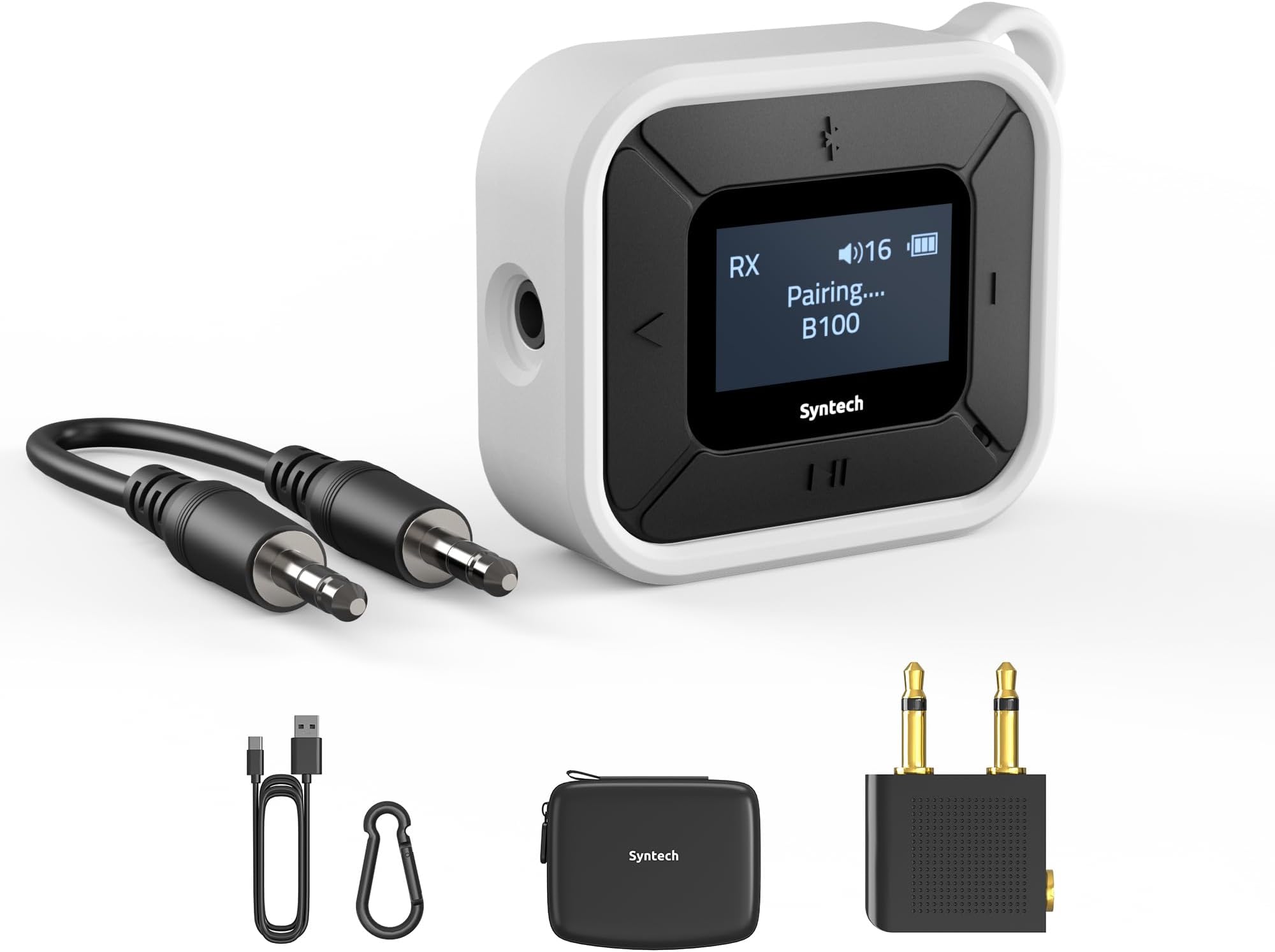 Syntech Airplane Bluetooth Transmitter Receiver with Extra Dual 3.5mm AUX Adapter, LED Display Low Latency Dual Link Bluetooth 5.3 headphone Adapter for Car AirPods Wireless Headphone
