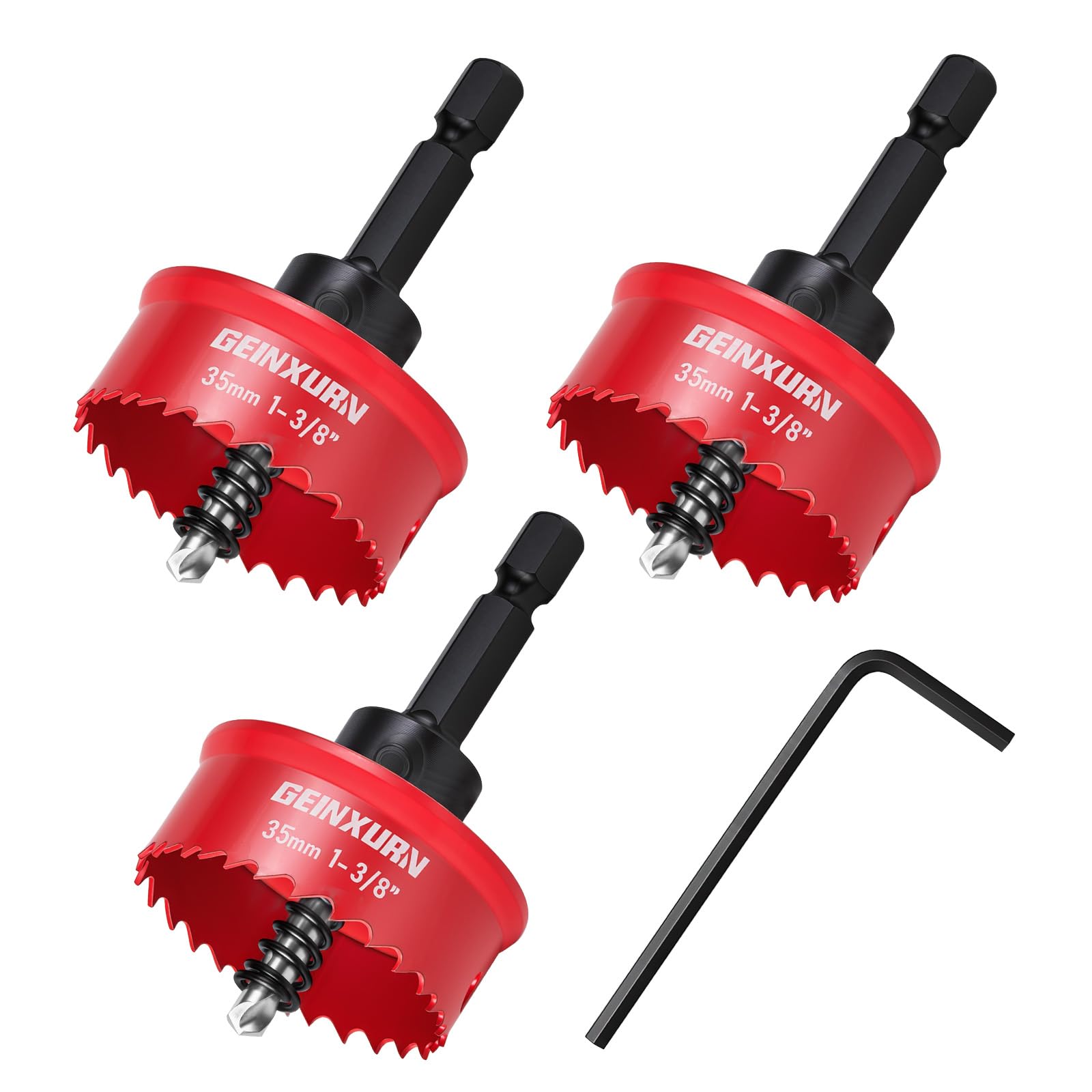 Geinxurn 3-Piece Bi-Metal Hole Saw Set, 35mm with Centre Drill Bit with 1/4" Hex Shaft for Metal Wood Plastic M42 Bi-Metal HSS Hole Saw