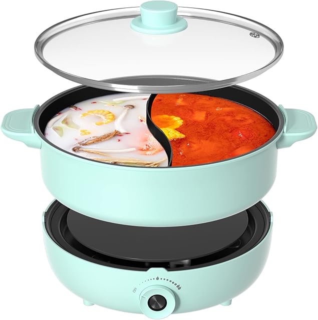 Hot Pot Electric with Divider, 4.2QT Shabu Shabu Hot Pot Electric Double Flavor Non-Stick Split Hot Pots for Family Cooking Party