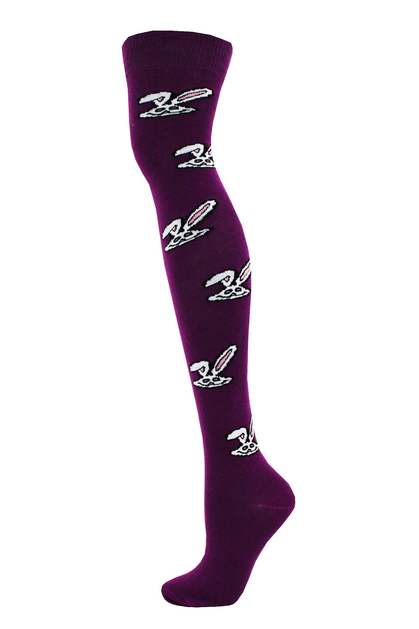 Macahel Festive Over The Knee Bunny Embroidered Socks Size 4-8 (Bunny Purple)