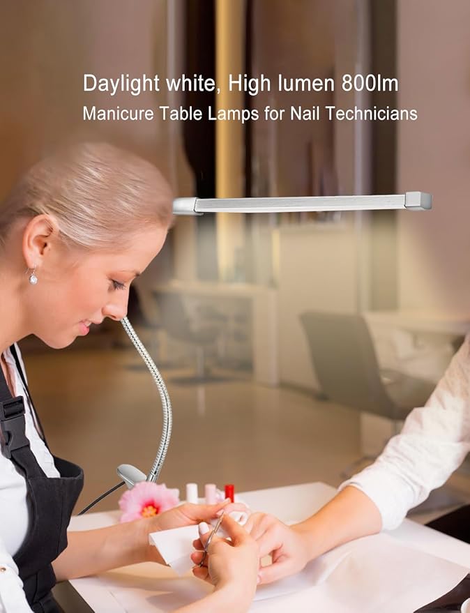 VagaryLight Flexible LED Gooseneck Desk Lamp Dimmable Clip Light 8W Clip On Lamp Reading Light in Bed 3 Lighting Modes 10-Level dimmer USB Clamp Light(Silver) photo 2