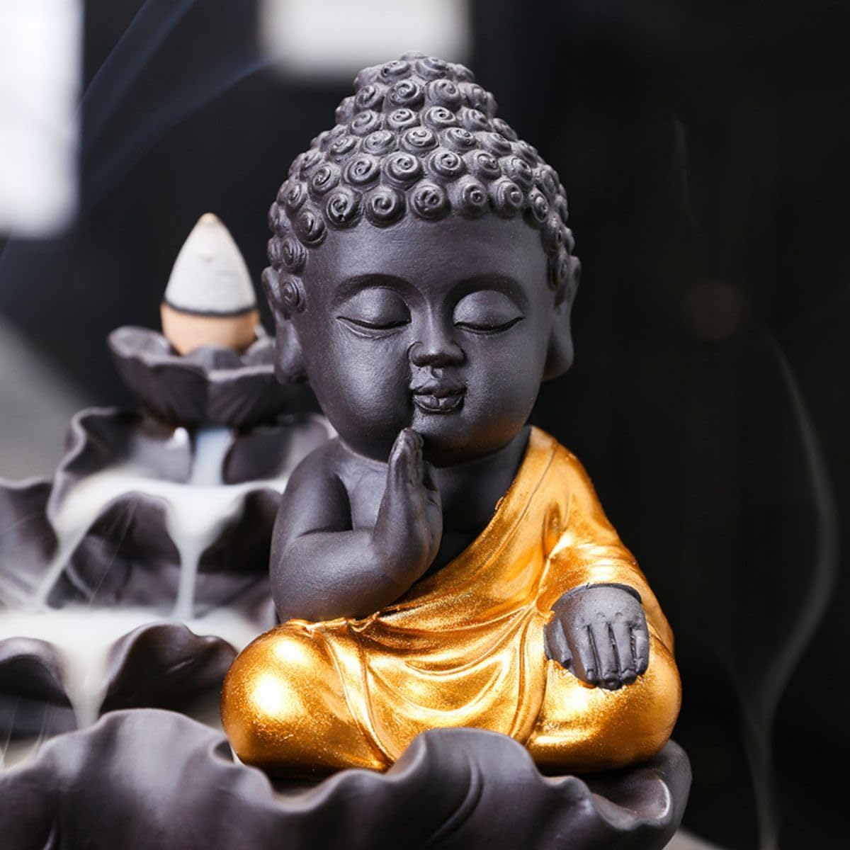 Home Decoration,紫砂荷叶倒流 Incense Burner Stick 家居摆件 创意荷花描金如来倒流香炉 Incense Holder,-12157