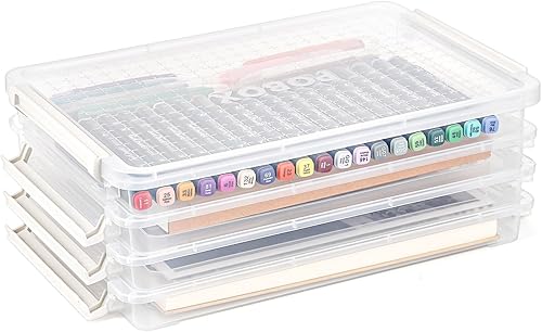 Miniatura 1 de Hiceeden Paquete de 4 cajas de almacenamiento de documentos de plástico con 1 tapa, caja de archivos transparente apilable con hebilla, funda