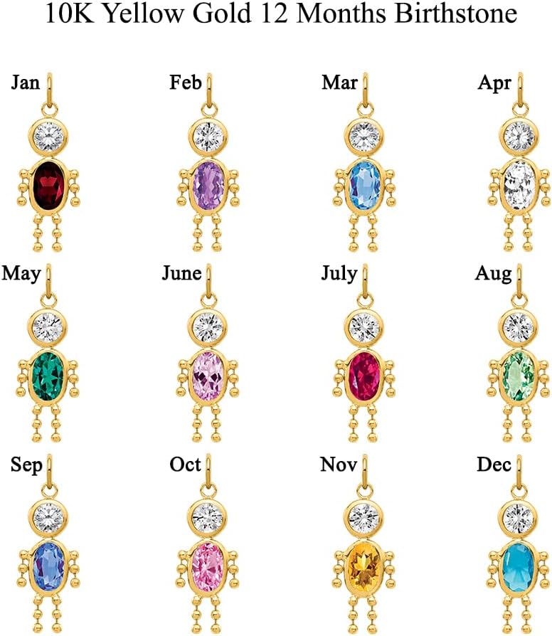 Solid 10K Yellow Gold Polished January to December Month Birthstone Charm for Pendant Necklace or Bracelet (L- 20 mm/0.79 Inch, W- 10 mm/0.4 Inch) - Image 5