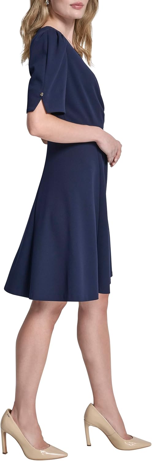 DKNY Women's Short Sleeve Surplice Neck Scuba Crepe Dress