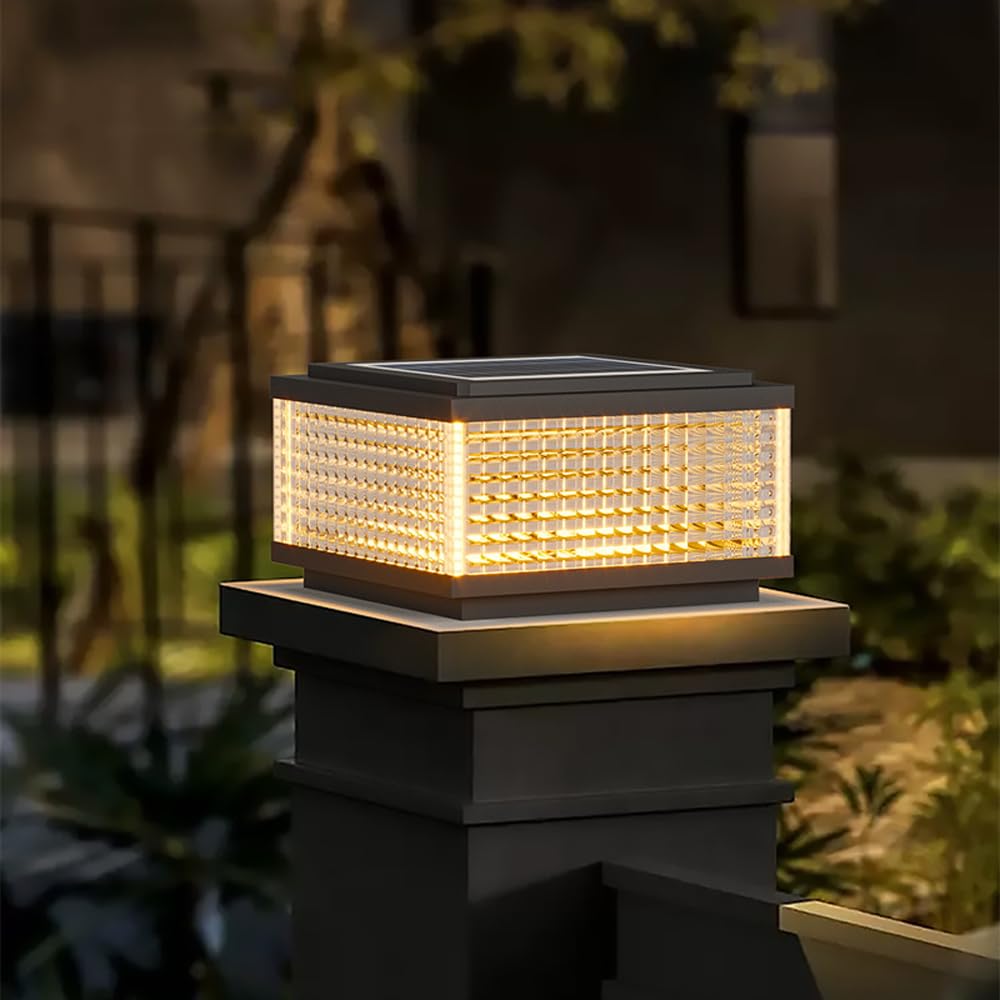 Solar Powered Post Caps Light Solar Outdoor Post Light Modern Black LED Column Cap Lighting Waterproof Exterior Column Lamp Luxury Landscape Path Lantern Modern Pillar Lamp For Gate Deck Fence Mailbox