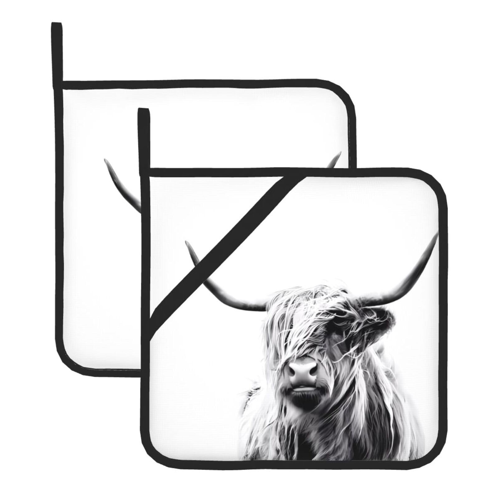YYHWHJDE strong cow Prints Square Hot Pads for Kitchen Counter - Waterproof Pot Holders with Hanging Loop, Durable Trivets for Microwave Oven - 2 Pack
