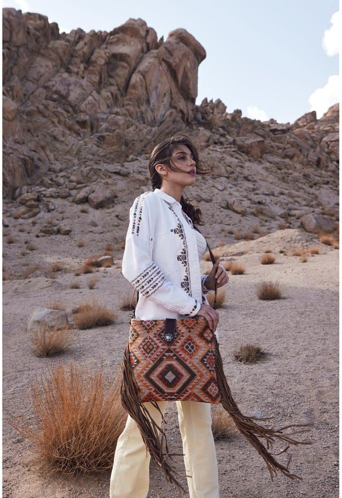 Myra Bag Western Leather Shoulder Bag for Women - Upcycled Canvas Crossbody Bag Barley Brown - Image 2