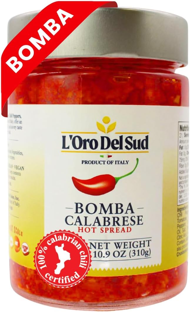 Calabrian Bomba Hot Pepper Sauce/Spread (10.9 oz) 310g, Certified Authentic, Bomba Calabrese, Spicy Mixed Vegetable Spread, Product of Italy