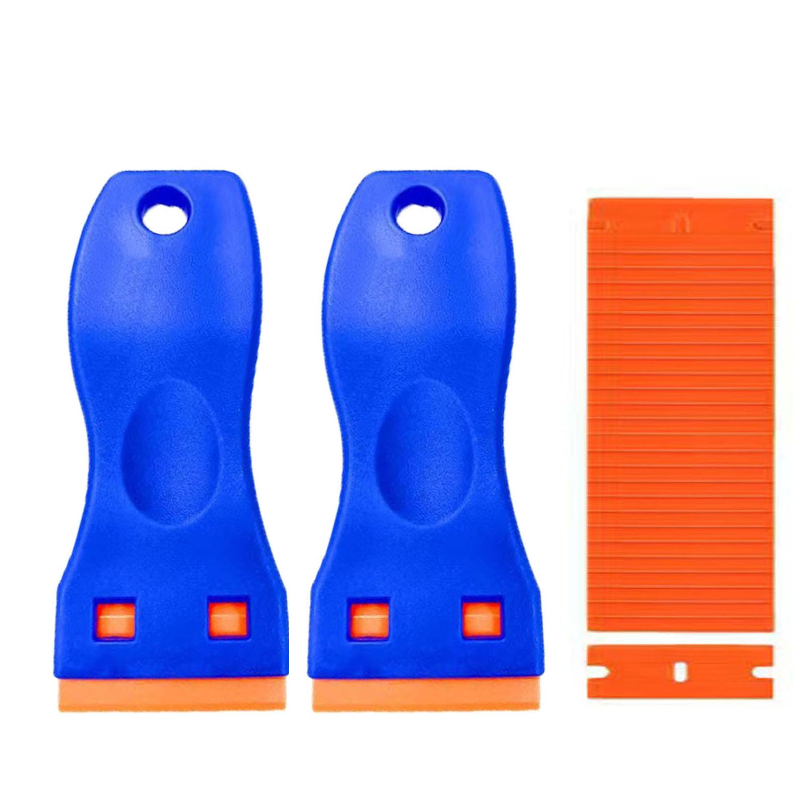 JCKD 2pcs Mini Plastic Scraper with 20 Plastic Blades, Plastic Scraper, Adhesive Residue Remover for Removing Glass Window Stickers and car Stickers, Label Remover