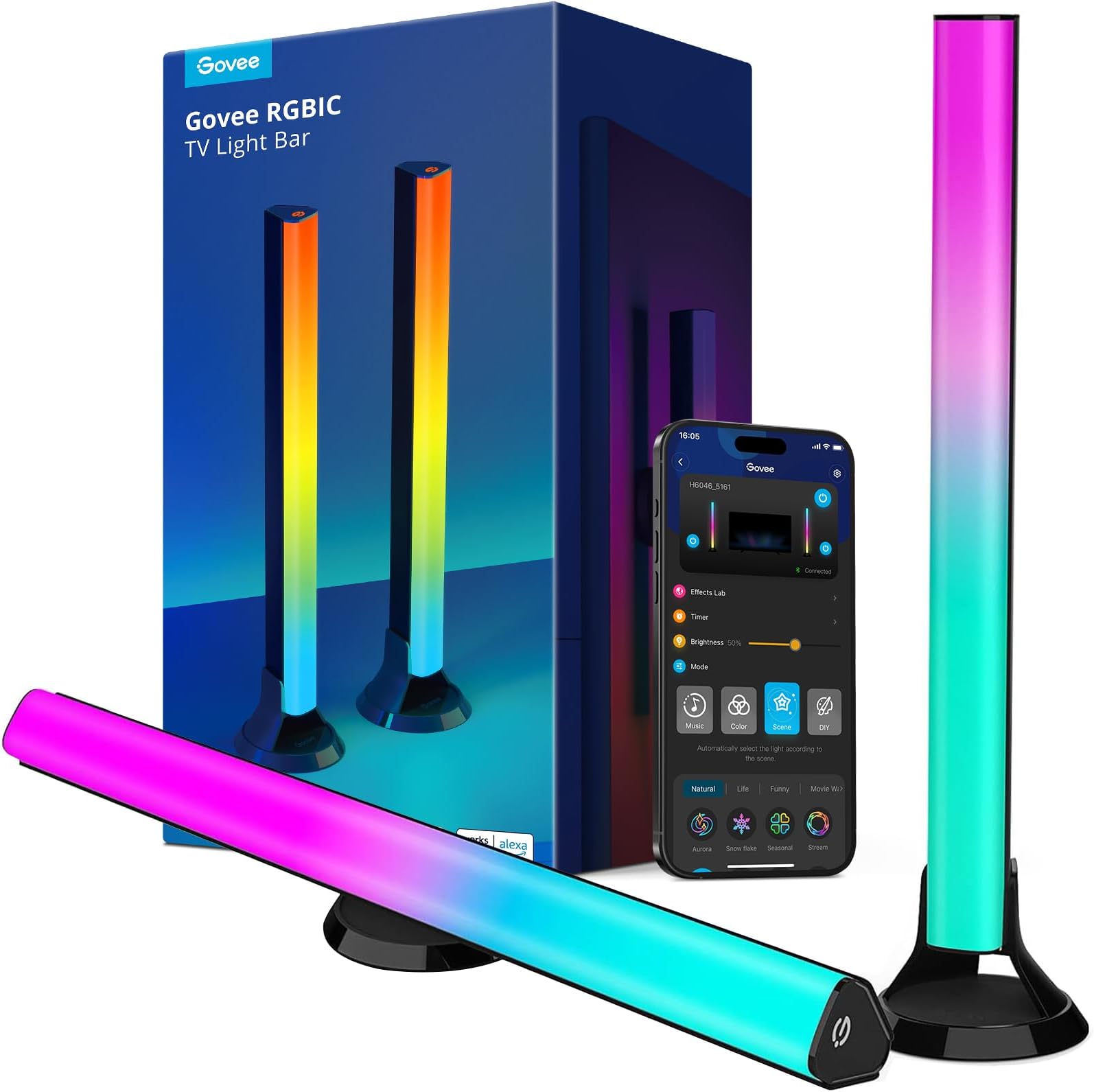 Govee RGBIC TV Light Bars, Supports 55-75 inch TVs, Alexa and Google Assistant, 22 Scene Modes, Music Mode, Remote Control, Multiple Placement Options