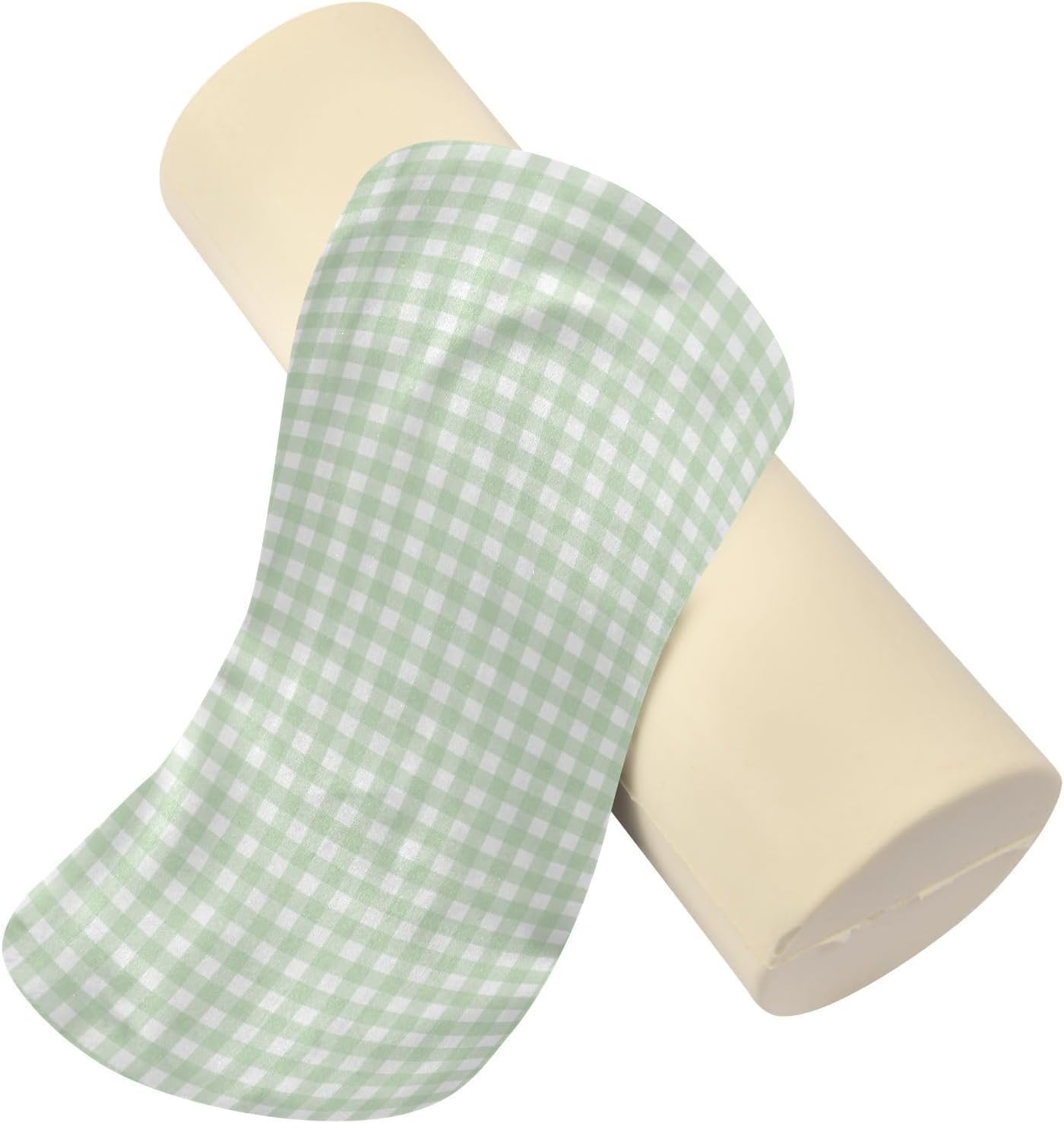 Green Gingham Checkered Neck Roll Pillow - Extra Dense Memory Foam Round Cylinder Bolster for Cervical Support, Spondylosis, Neck Pain Relief - Image 7