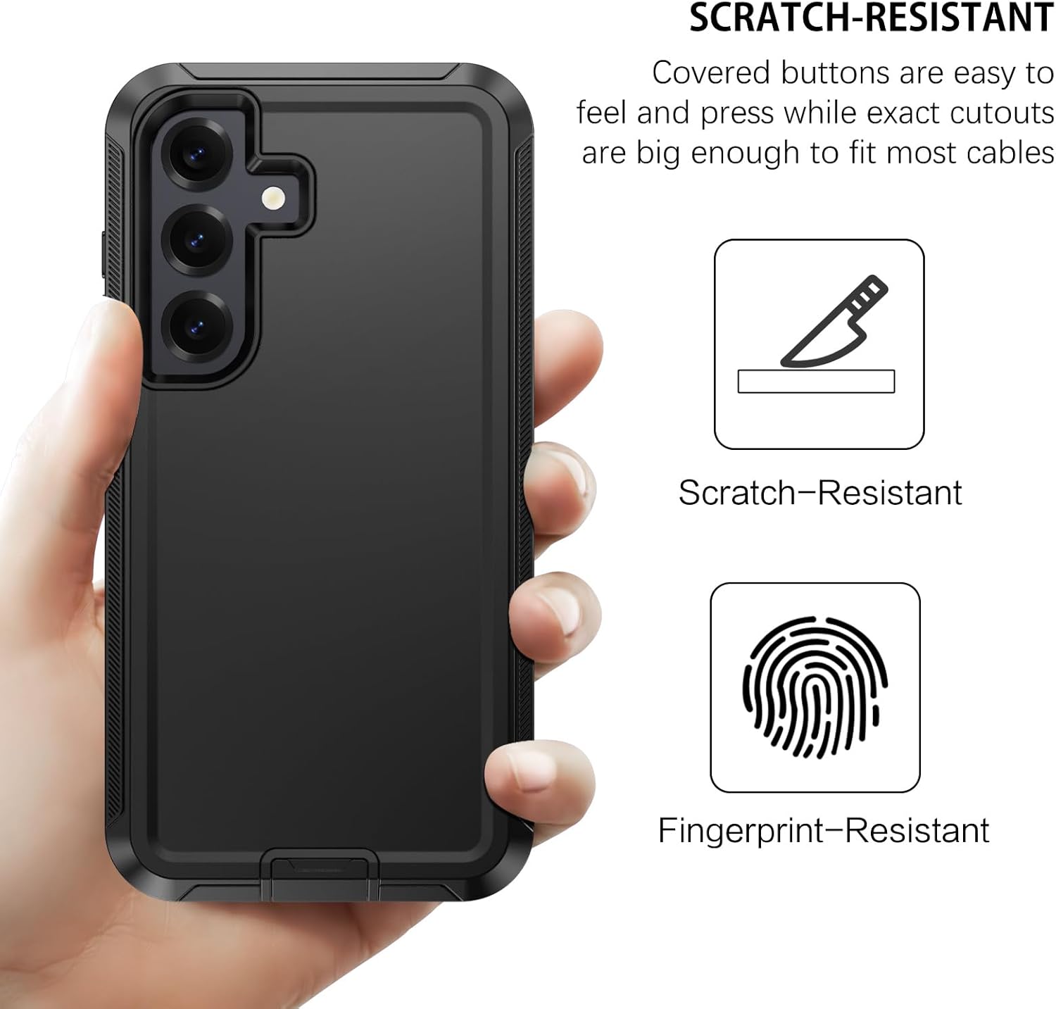 DUEDUE for Samsung Galaxy S25 Case, Phone Case for Samsung S25 with Belt Clip Holster Shockproof 3-Layer Heavy Duty Full Body Protective Rugged Phone Cases Cover for Galaxy S25 6.2", Black - Image 5