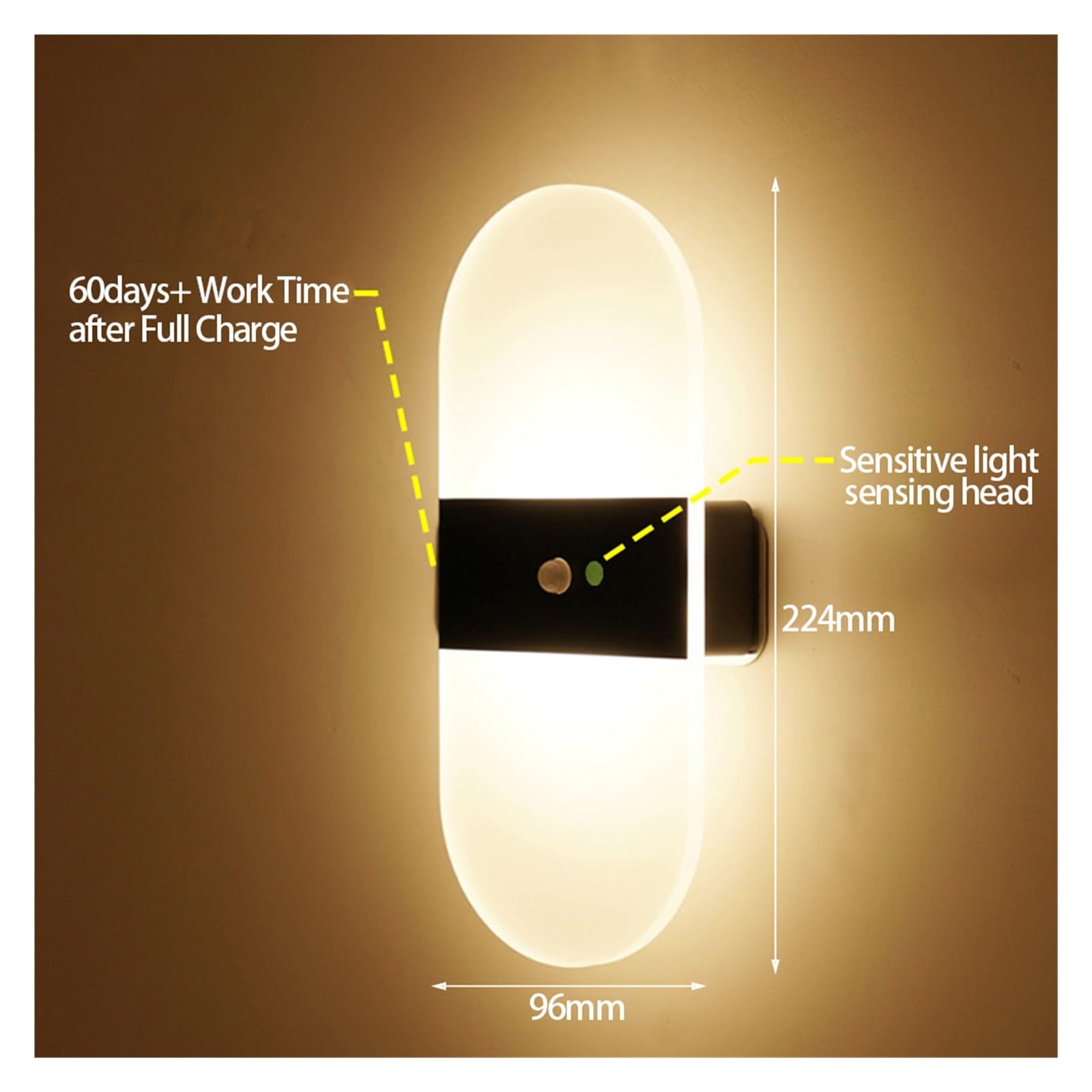 PIR Motion Czujnik Lampa ścienna USB Akumulator Dekoracja wnętrz dla domu Oświetlenie Lampa nocna do sypialni Kinkiet na schody (Kolor : Round Black )