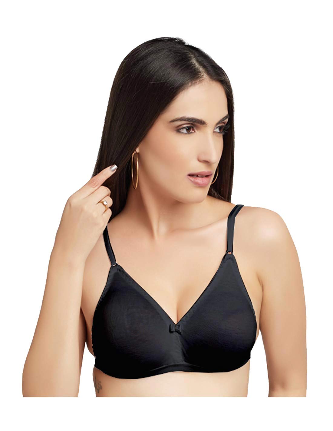 DAISY DEE Women Girls Cotton Seamless Non Padded with Detachable Transparent Straps Bra in White Color - Saree Bra