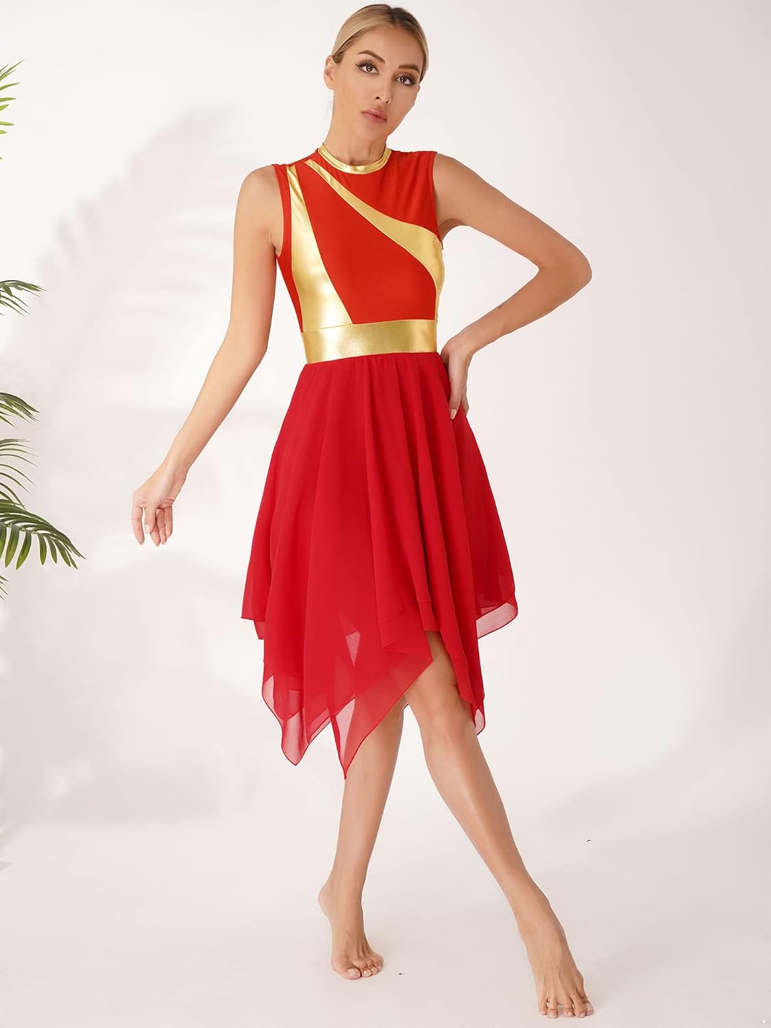 JEATHA Women's Asymmetrical Color Block Lyrical Modern Contemporary Dance Costume Praise Tunic Overlay