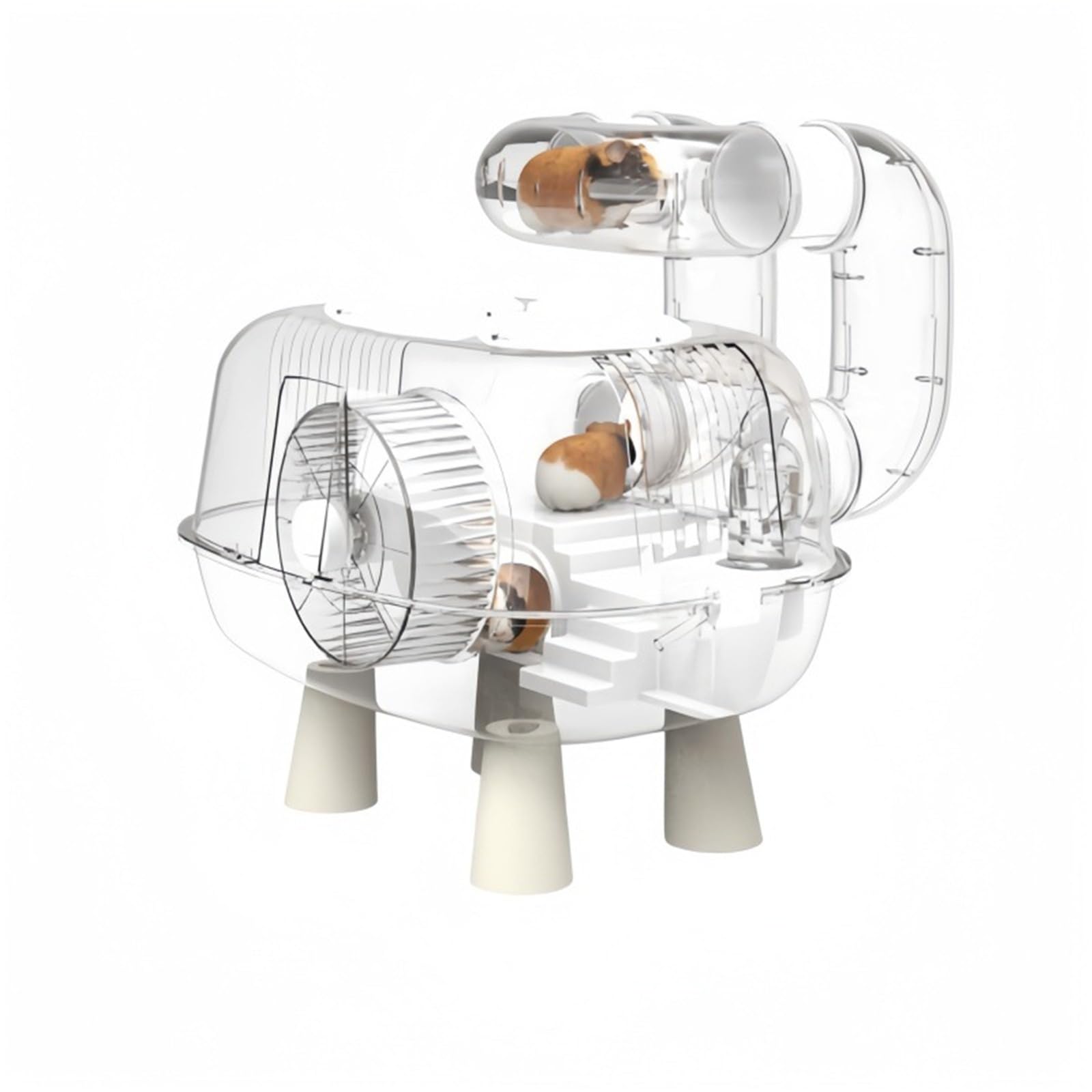 Villa de Lujo para Hamsters de Acrílico, Gran Jaula Interior para Hamsters y Pequeños Roedores, Casa de Dos Niveles Desmontable con Túneles Modulares
