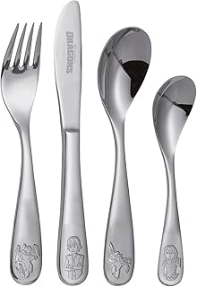 P:os 24786 - Set di posate DreamWorks Dragons, 4 pezzi, con rilievo pregiato, acciaio inox 18/10, antiruggine