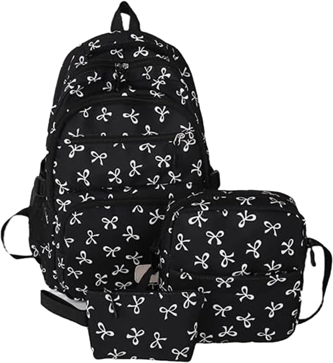 Coquette Bow Backpack Bow Backpack 3Pcs Set for Girls Cute Kawaii Backpack Set Aesthetic Daypack Bow Rucksack (White Pink)