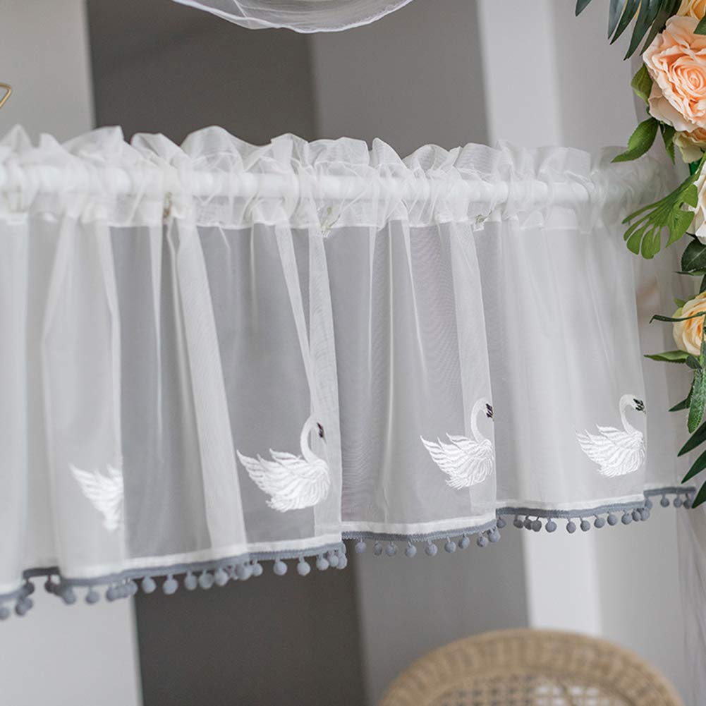 Demi-rideau de cuisine blanc brodé main 45x120 cm pour fenêtre et meuble