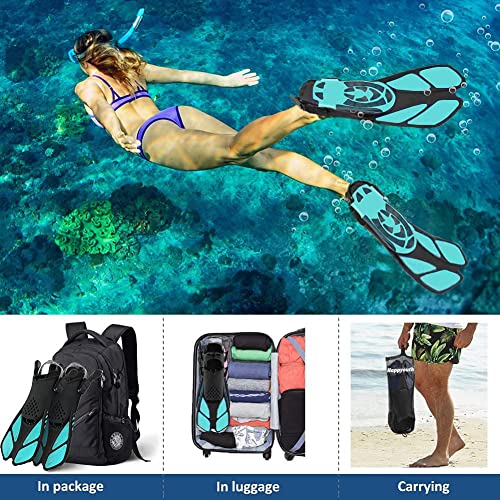 Happyouth Snorkel Fins Swim Fins Adjustable Open Heel Swim Flippers Travel Size Short Fins Scuba Dive Snorkeling Gear For Adults Men Women Kids Diving Lap Swimming #TOP6