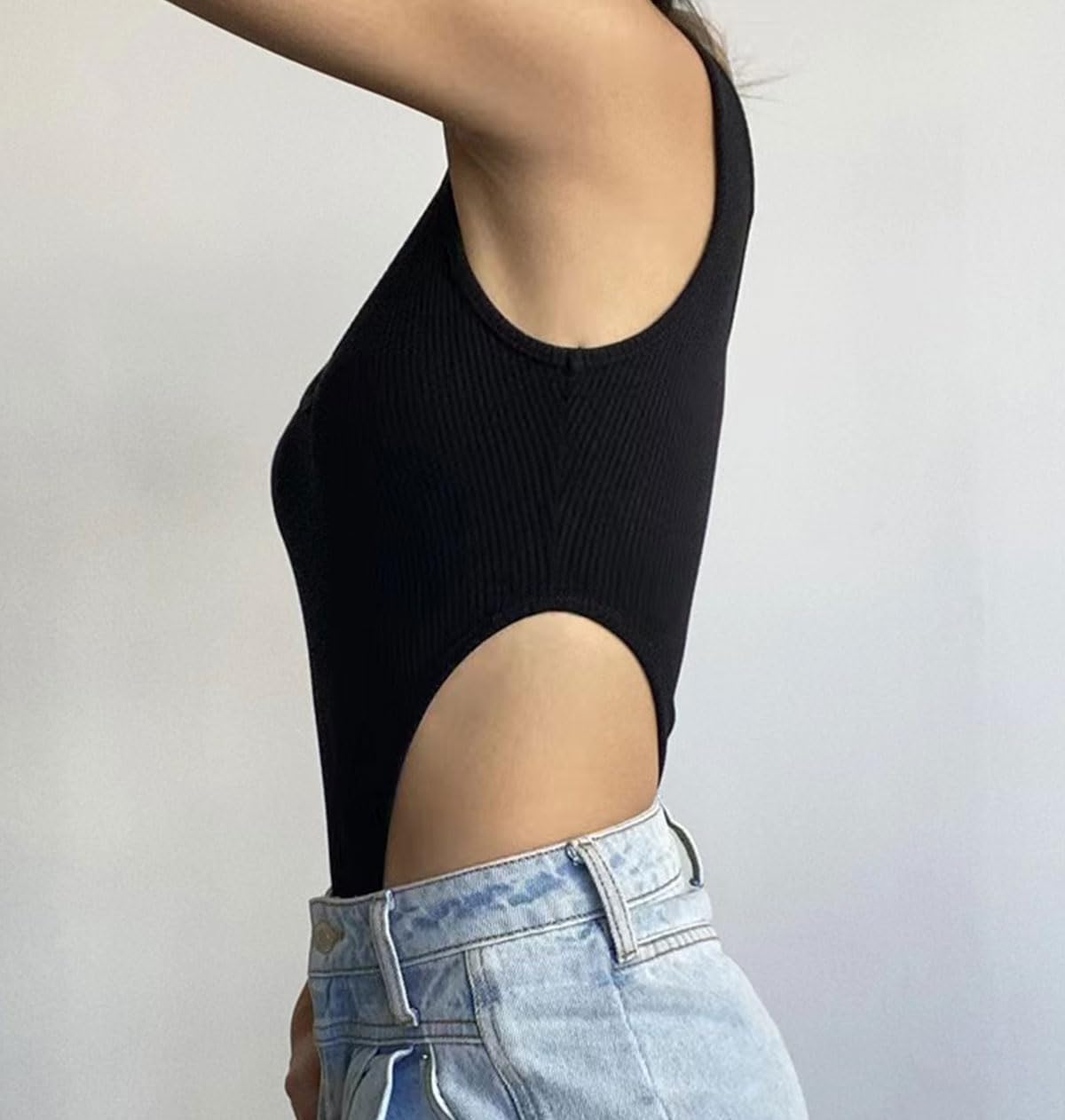 SHEKINI Body Donna Elegante Sexy Bodysuit Senza Maniche Scollo a U Shapewear Tops Contenitivo Modellante Intimo Body Donna Estivo Canottiera Top e Tanga Camicie Blusa Clubwear