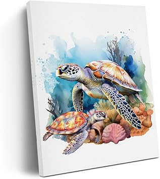 Cute Sea Turtle Decor Sea Turtle Gifts for Women, Nursery Canvas Wall Art Wall Decor, Aesthetic Prints Poster Painting Artwork for Home Bedroom Bathroom Boys Girls Room ,11.4x15IN,Framed,Ready to Hang