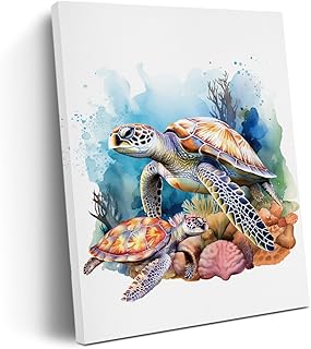 Cute Sea Turtle Decor Sea Turtle Gifts for Women, Nursery Canvas Wall Art Wall Decor, Aesthetic Prints Poster Painting Artwork for Home Bedroom Bathroom Boys Girls Room ,11.4x15IN,Framed,Ready to Hang