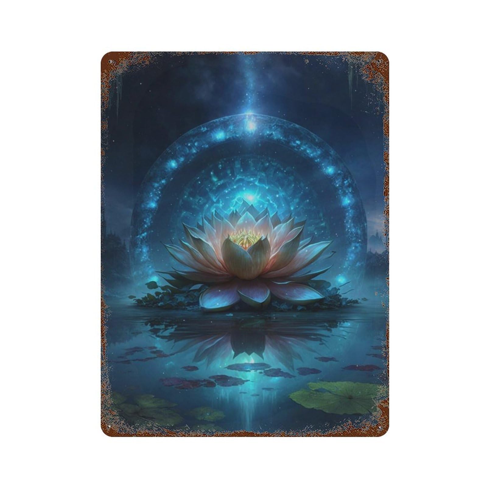 Rusty Metal Tin Sign Enchanted Lotus Pond -5 15.7"x11.8", Classic Wall Plaque for Cafe, Home Bar And Lounge Decor