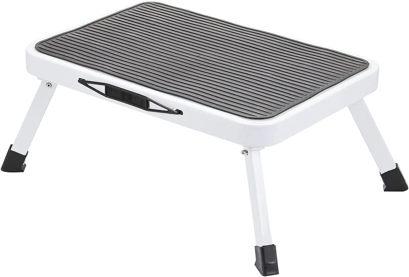 Fastwrite Manmax Step Stool,Folding One Step Ladder With Non-Slip Rubber Mat,Lightweight Steel Kitchen Stool,Holds Up To 150Kg