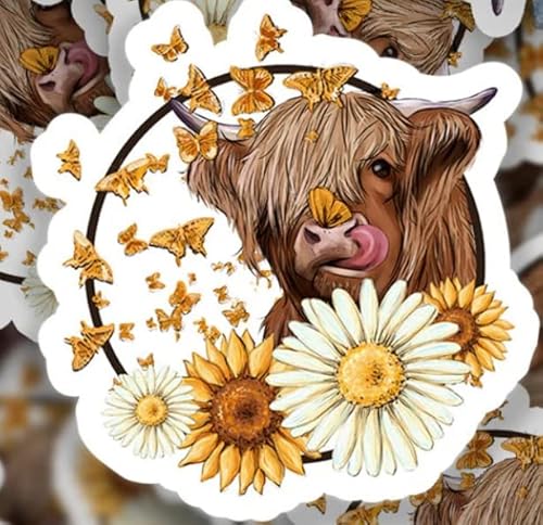 Kramer Highland Cow Sunflower Sticker For Car Vinyl Decal Water Bottle Laptop Decal Phone Sticker 3 In. #TOP18