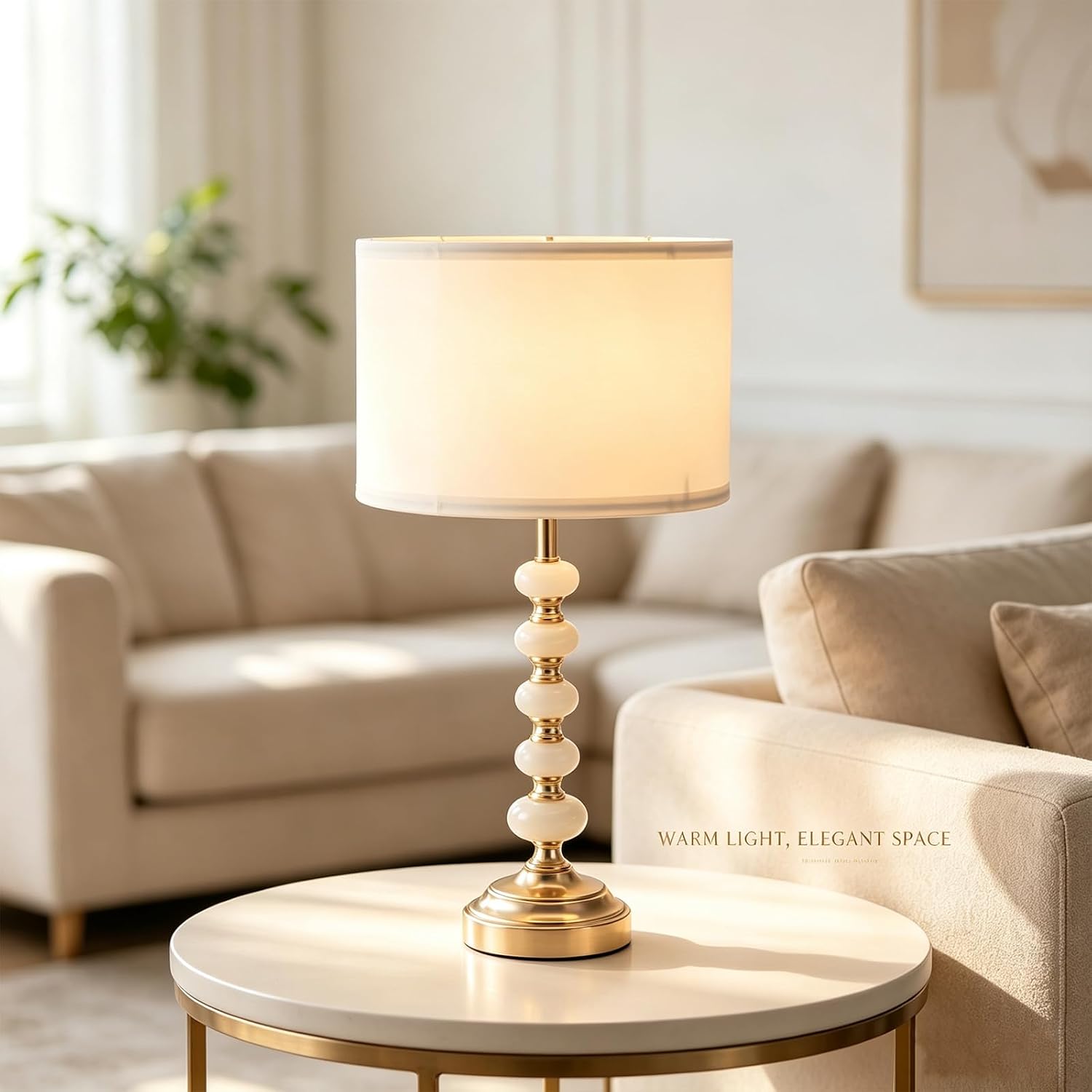 Crystal Table Lamp, Multi-Style Bedside Lamp for Bedroom Living Room Office (Marble Columns, Table Lamp, White)
