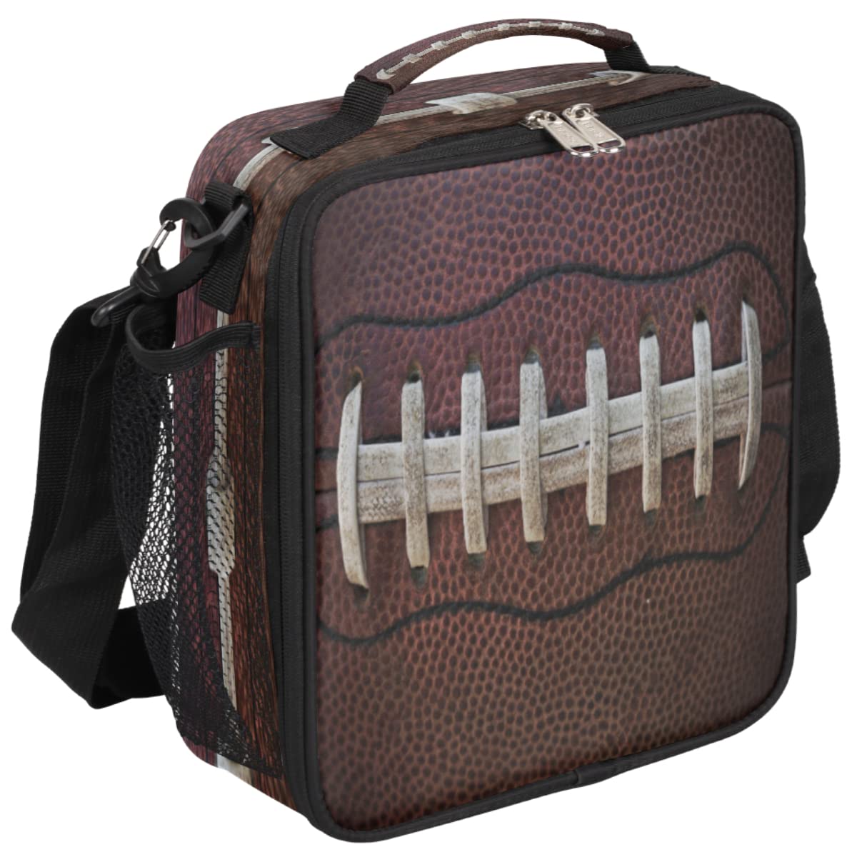 Pardick Kids Lunch Box Rugby Ball Insulated Lunch Bag Tote for Girls Boys Football Cooler Freezable Meal Prep Bag with Shoulder Strap Waterproof Lunch