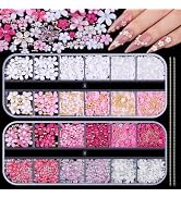 editTime 3D Colorful Flower Nail Art Charms, White Pink Acrylic Cherry Blossom Spring Petal Metal...