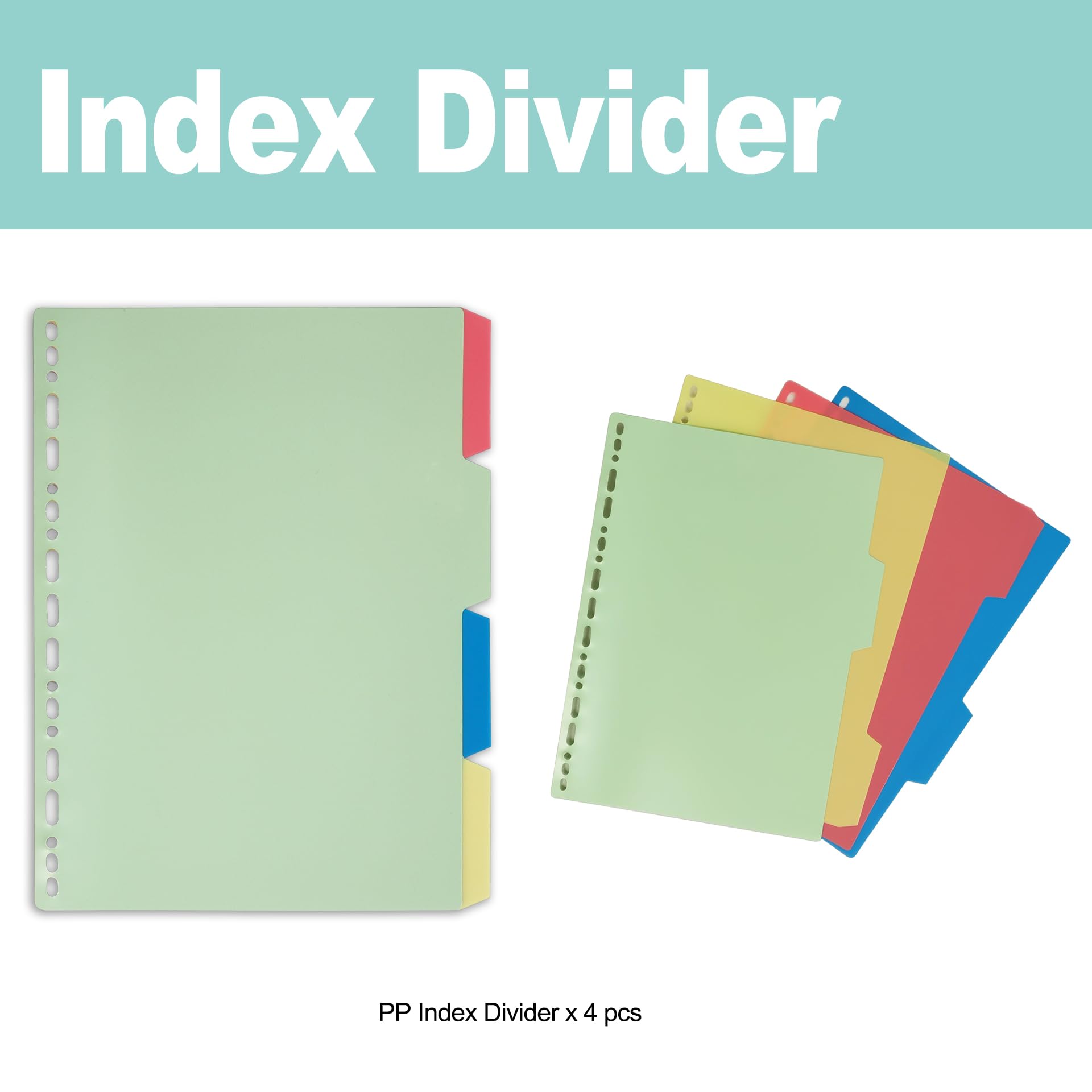 Zelten PP Binder Index Dividers with 4 Sheets Tab Stickers for Personal Organizer (PP Multi Color 4-Tab, B5/9/26 Hole) - Image 3